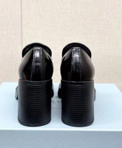 Prada Womens Chocolate High-heeled Brushed Leather Loafers Black-6