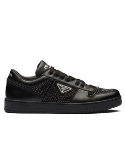 Prada Womens Downtown Leather Sneakers With Crystals 2EE393 Black-1