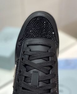 Prada Womens Downtown Leather Sneakers With Crystals 2EE393 Black-7