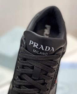Prada Womens Downtown Leather Sneakers With Crystals 2EE393 Black-8