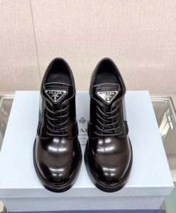 Prada Womens Heeled Brushed Leather Lace-ups Black-2