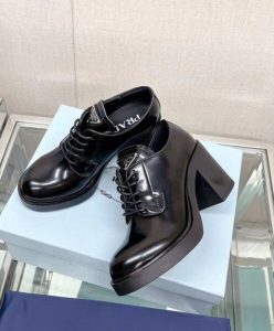 Prada Womens Heeled Brushed Leather Lace-ups Black-3