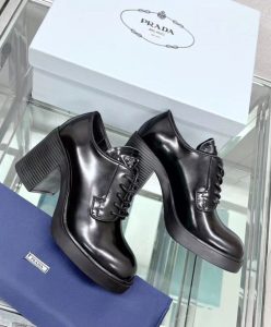 Prada Womens Heeled Brushed Leather Lace-ups Black-4