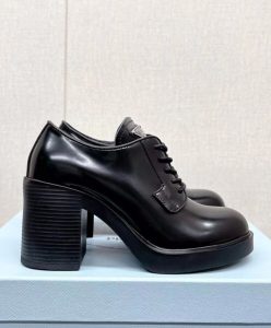 Prada Womens Heeled Brushed Leather Lace-ups Black-5