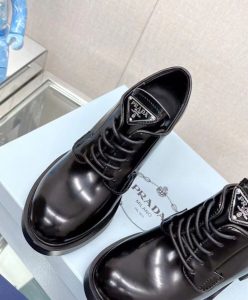 Prada Womens Heeled Brushed Leather Lace-ups Black-7