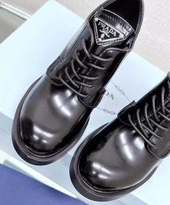 Prada Womens Heeled Brushed Leather Lace-ups Black-8