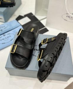 Prada Womens Leather Strap Slides 1XX692 Black-10