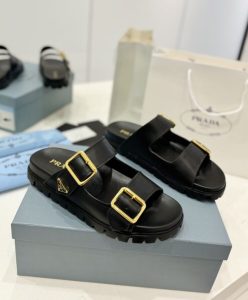 Prada Womens Leather Strap Slides 1XX692 Black-3