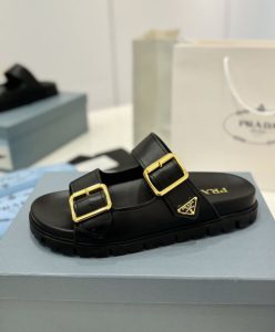 Prada Womens Leather Strap Slides 1XX692 Black-5