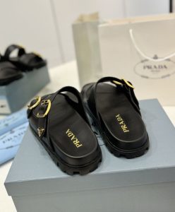 Prada Womens Leather Strap Slides 1XX692 Black-7