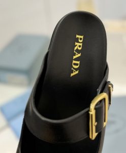 Prada Womens Leather Strap Slides 1XX692 Black-8
