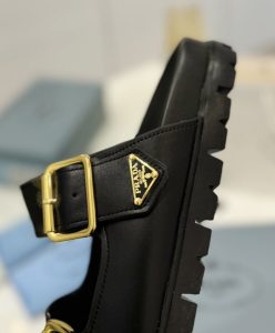 Prada Womens Leather Strap Slides 1XX692 Black-9