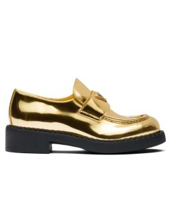 Prada Womens Metallic Leather Loafers 1D246M-1