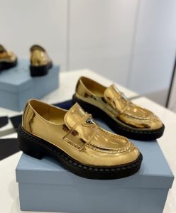 Prada Womens Metallic Leather Loafers 1D246M-3