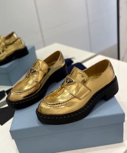 Prada Womens Metallic Leather Loafers 1D246M-4