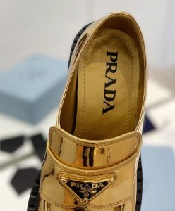 Prada Womens Metallic Leather Loafers 1D246M-8