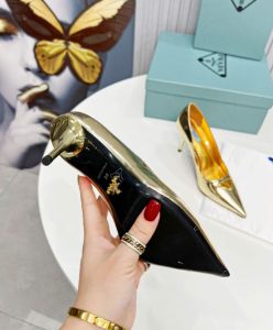 Prada Womens Metallic Leather Pumps Golden-10