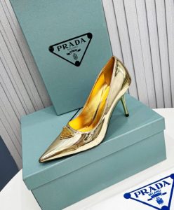 Prada Womens Metallic Leather Pumps Golden-6