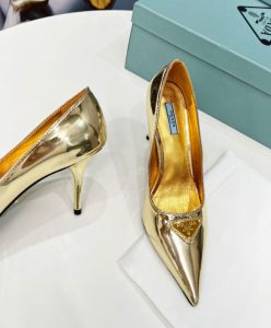 Prada Womens Metallic Leather Pumps Golden-7