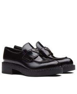 Prada Womens Monolith Brushed Leather Pointed Loafers-1