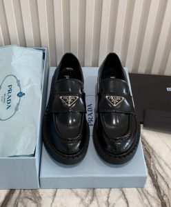 Prada Womens Monolith Brushed Leather Pointed Loafers-2