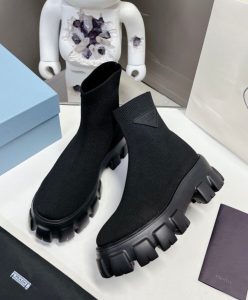 Prada Womens Monolith Knit Booties 1T115N Black-5
