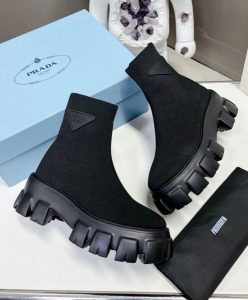 Prada Womens Monolith Knit Booties 1T115N Black-6