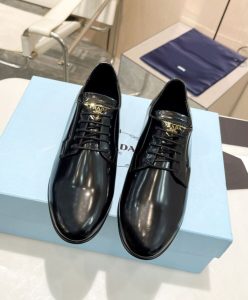 Prada Womens Patent Leather Lace-up Shoes 1E366 Black-2