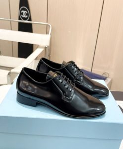 Prada Womens Patent Leather Lace-up Shoes 1E366 Black-4