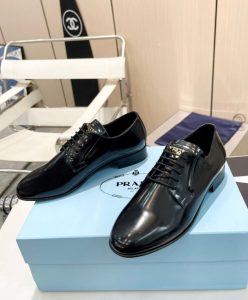 Prada Womens Patent Leather Lace-up Shoes 1E366 Black-5