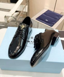 Prada Womens Patent Leather Lace-up Shoes 1E366 Black-8