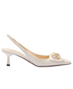 Prada Womens Patent-leather Slingback Pumps 1I174N White-1