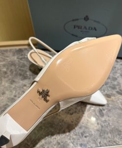 Prada Womens Patent-leather Slingback Pumps 1I174N White-10