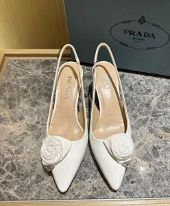 Prada Womens Patent-leather Slingback Pumps 1I174N White-2