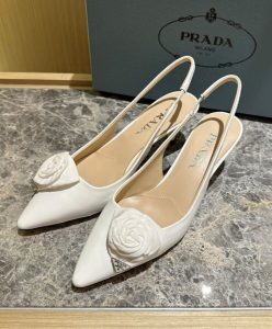 Prada Womens Patent-leather Slingback Pumps 1I174N White-4