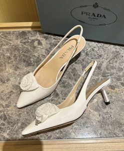 Prada Womens Patent-leather Slingback Pumps 1I174N White-5