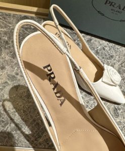 Prada Womens Patent-leather Slingback Pumps 1I174N White-8