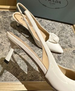 Prada Womens Patent-leather Slingback Pumps 1I174N White-9