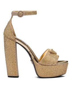 Prada Womens Satin Platform Sandals With Crystals 1XP53B-1