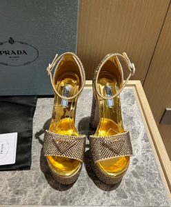 Prada Womens Satin Platform Sandals With Crystals 1XP53B-2