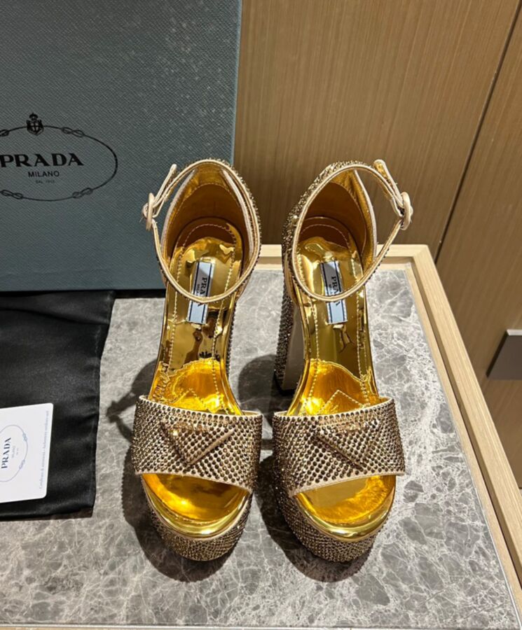 Prada Womens Satin Platform Sandals With Crystals 1XP53B-2