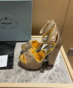 Prada Womens Satin Platform Sandals With Crystals 1XP53B-3
