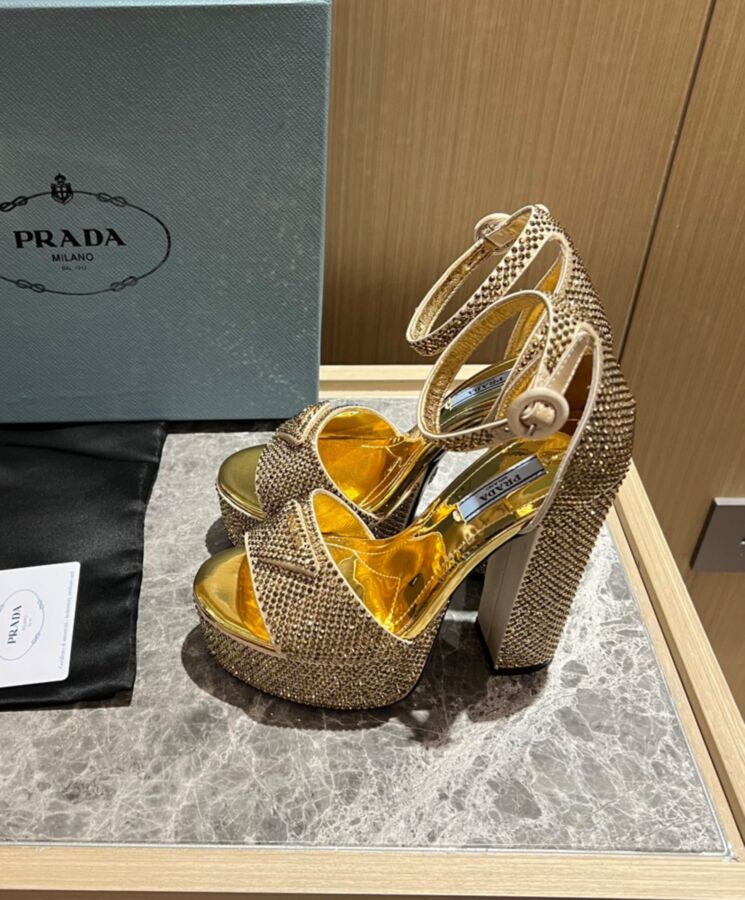 Prada Womens Satin Platform Sandals With Crystals 1XP53B-3