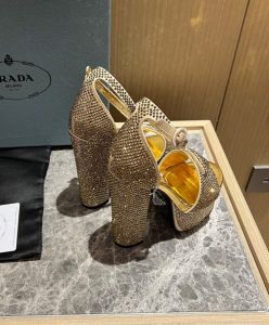 Prada Womens Satin Platform Sandals With Crystals 1XP53B-4