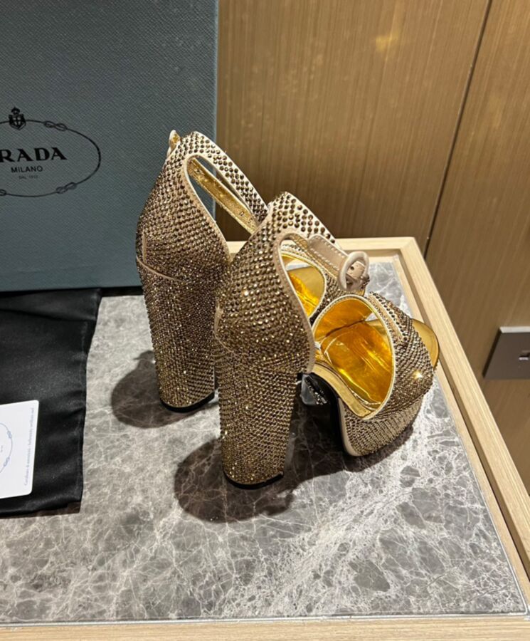 Prada Womens Satin Platform Sandals With Crystals 1XP53B-4