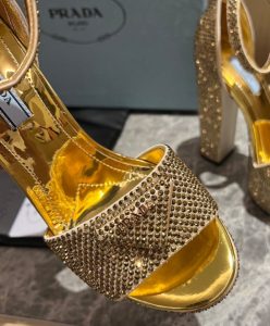 Prada Womens Satin Platform Sandals With Crystals 1XP53B-5