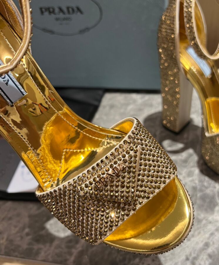 Prada Womens Satin Platform Sandals With Crystals 1XP53B-5