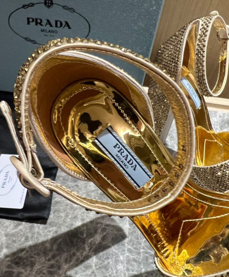 Prada Womens Satin Platform Sandals With Crystals 1XP53B-6