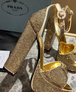 Prada Womens Satin Platform Sandals With Crystals 1XP53B-7