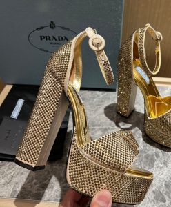 Prada Womens Satin Platform Sandals With Crystals 1XP53B-8